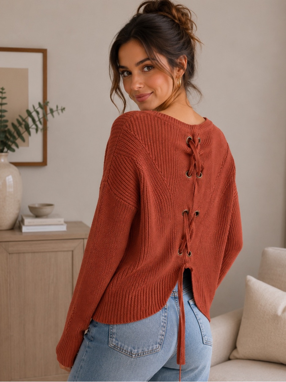 LUCKY BRAND | Tie Back Knit Sweater Size Small Cotton
